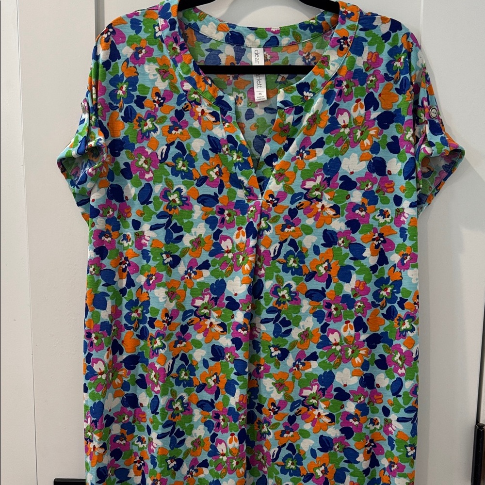 Colorful Floral V-Neck Blouse